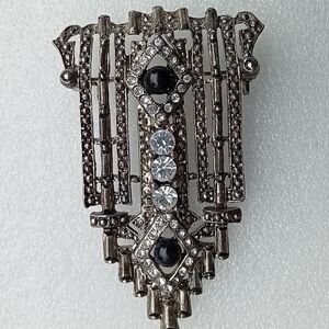 Antic Art Deco Style Silver Tone Brooch and Black Brooch